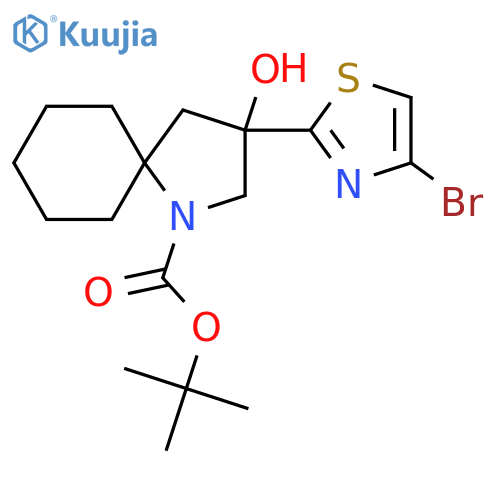 Tert-butyl 3-(4-bromo-1,3-thiazol-2-yl)-3-hydroxy-1-azaspiro[4.5]decane-1-carboxylate structure