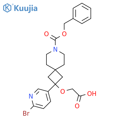 2-({7-[(Benzyloxy)carbonyl]-2-(6-bromopyridin-3-yl)-7-azaspiro[3.5]nonan-2-yl}oxy)acetic acid structure