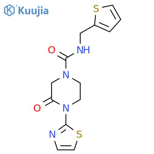 3-oxo-4-(1,3-thiazol-2-yl)-N-(thiophen-2-yl)methylpiperazine-1-carboxamide structure