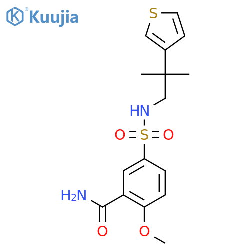 2-methoxy-5-{2-methyl-2-(thiophen-3-yl)propylsulfamoyl}benzamide structure