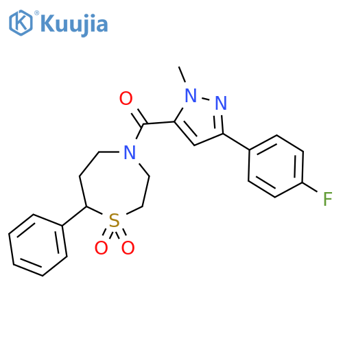 4-3-(4-fluorophenyl)-1-methyl-1H-pyrazole-5-carbonyl-7-phenyl-1lambda6,4-thiazepane-1,1-dione structure