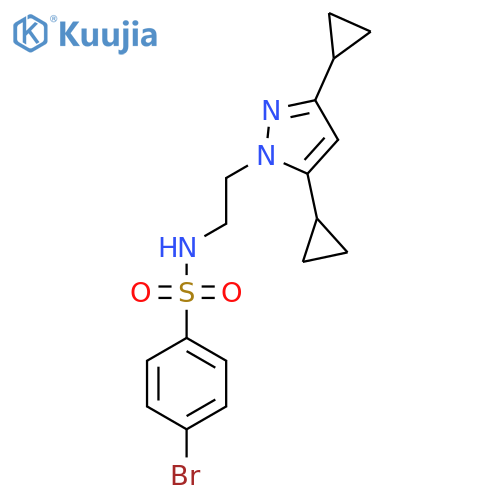 4-bromo-N-2-(3,5-dicyclopropyl-1H-pyrazol-1-yl)ethylbenzene-1-sulfonamide structure