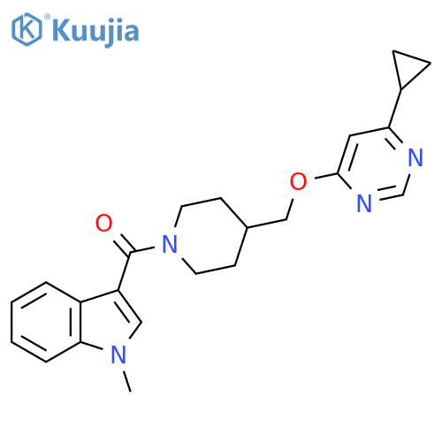 3-(4-{(6-cyclopropylpyrimidin-4-yl)oxymethyl}piperidine-1-carbonyl)-1-methyl-1H-indole structure