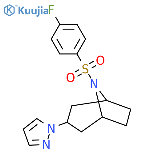8-(4-fluorobenzenesulfonyl)-3-(1H-pyrazol-1-yl)-8-azabicyclo3.2.1octane structure