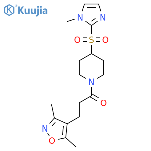 3-(3,5-dimethylisoxazol-4-yl)-1-(4-((1-methyl-1H-imidazol-2-yl)sulfonyl)piperidin-1-yl)propan-1-one structure