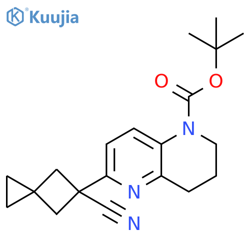 tert-butyl 6-(5-cyanospiro[2.3]hexan-5-yl)-3,4-dihydro-2H-1,5-naphthyridine-1-carboxylate structure