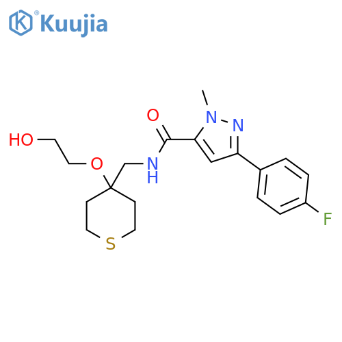 3-(4-fluorophenyl)-N-{4-(2-hydroxyethoxy)thian-4-ylmethyl}-1-methyl-1H-pyrazole-5-carboxamide structure