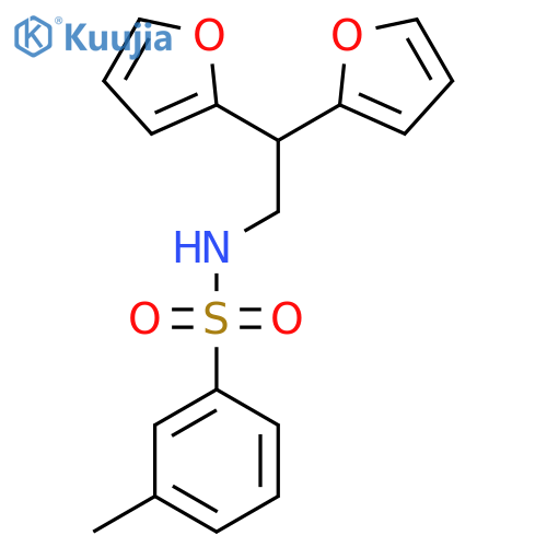 N-2,2-bis(furan-2-yl)ethyl-3-methylbenzene-1-sulfonamide structure