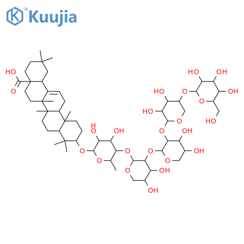 Olean-12-en-28-oic acid, 3-[(O-D-glucopyranosyl-(1→4)-O-D-xylopyranosyl-(1→2)-O-L-arabinopyranosyl-(1→2)-O-L-arabinopyranosyl-(1→4)-6-deoxy-L-mannopyranosyl)oxy]-, (3β)- (9CI) structure
