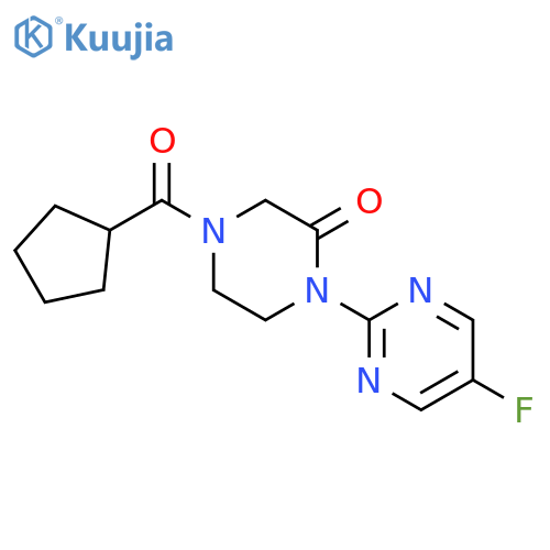 4-cyclopentanecarbonyl-1-(5-fluoropyrimidin-2-yl)piperazin-2-one structure