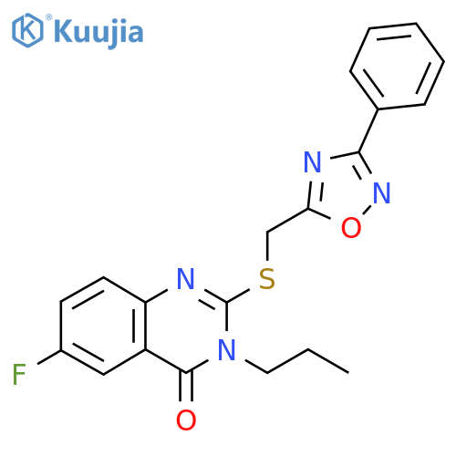 6-fluoro-2-{[(3-phenyl-1,2,4-oxadiazol-5-yl)methyl]sulfanyl}-3-propyl-3,4-dihydroquinazolin-4-one structure