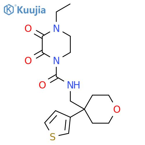 4-ethyl-2,3-dioxo-N-{4-(thiophen-3-yl)oxan-4-ylmethyl}piperazine-1-carboxamide structure