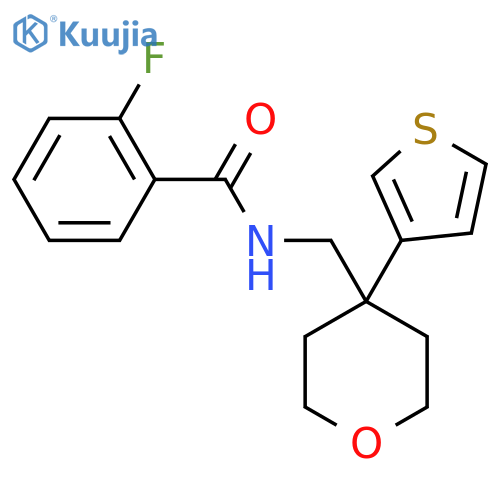 2-fluoro-N-{4-(thiophen-3-yl)oxan-4-ylmethyl}benzamide structure