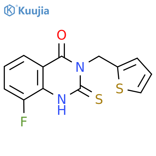 8-fluoro-2-sulfanyl-3-[(thiophen-2-yl)methyl]-3,4-dihydroquinazolin-4-one structure