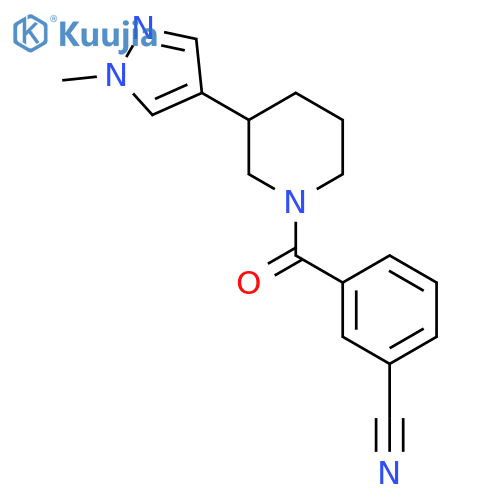 3-3-(1-methyl-1H-pyrazol-4-yl)piperidine-1-carbonylbenzonitrile structure