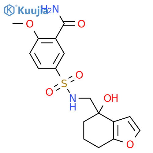 5-{(4-hydroxy-4,5,6,7-tetrahydro-1-benzofuran-4-yl)methylsulfamoyl}-2-methoxybenzamide structure