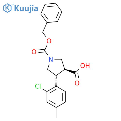 rac-(3R,4S)-1-(benzyloxy)carbonyl-4-(2-chloro-4-methylphenyl)pyrrolidine-3-carboxylic acid structure