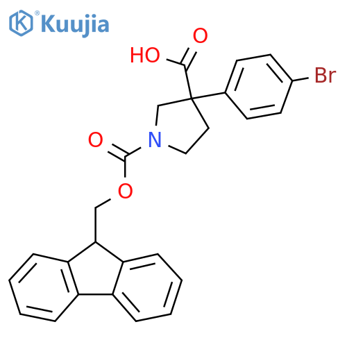 3-(4-bromophenyl)-1-{[(9H-fluoren-9-yl)methoxy]carbonyl}pyrrolidine-3-carboxylic acid structure