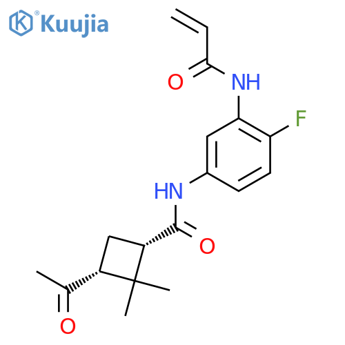 (1S,3R)-3-Acetyl-N-[4-fluoro-3-(prop-2-enoylamino)phenyl]-2,2-dimethylcyclobutane-1-carboxamide structure