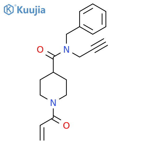 N-benzyl-1-(prop-2-enoyl)-N-(prop-2-yn-1-yl)piperidine-4-carboxamide structure