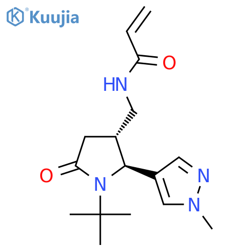 rac-N-{(2R,3S)-1-tert-butyl-2-(1-methyl-1H-pyrazol-4-yl)-5-oxopyrrolidin-3-ylmethyl}prop-2-enamide structure