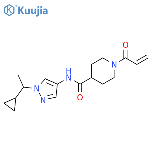 N-[1-(1-Cyclopropylethyl)-1H-pyrazol-4-yl]-1-(1-oxo-2-propen-1-yl)-4-piperidinecarboxamide structure