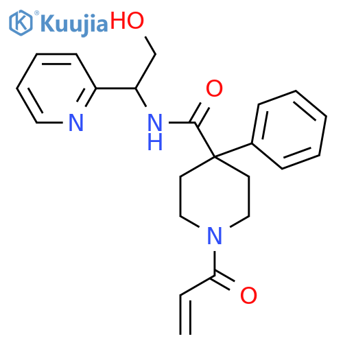N-[2-hydroxy-1-(pyridin-2-yl)ethyl]-4-phenyl-1-(prop-2-enoyl)piperidine-4-carboxamide structure