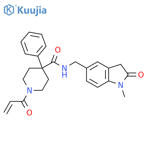 N-[(1-Methyl-2-oxo-3H-indol-5-yl)methyl]-4-phenyl-1-prop-2-enoylpiperidine-4-carboxamide structure