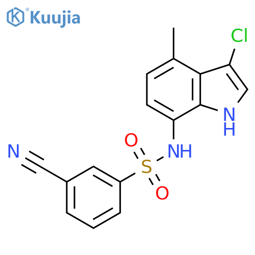 N-(3-chloro-4-methyl-1H-indol-7-yl)-3-cyanobenzene-1-sulfonamide structure