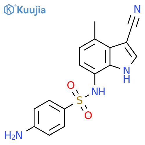 4-amino-N-(3-cyano-4-methyl-1H-indol-7-yl)benzene-1-sulfonamide structure