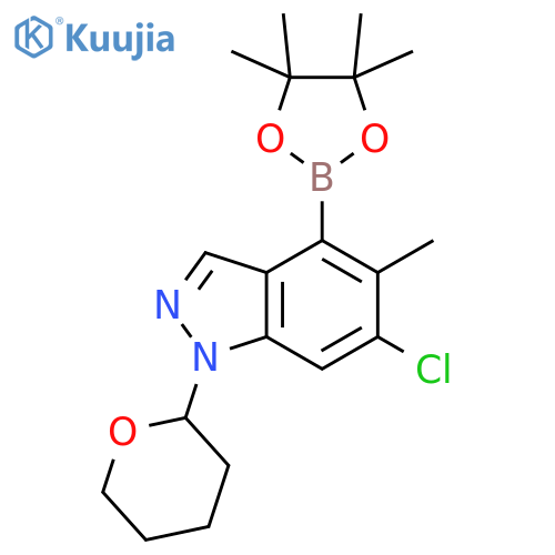 6-chloro-5-methyl-1-tetrahydropyran-2-yl-4-(4,4,5,5-tetramethyl-1,3,2-dioxaborolan-2-yl)indazole structure