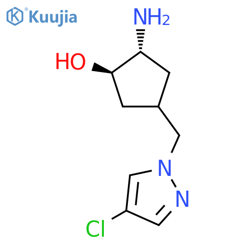 rac-(1R,2R)-2-amino-4-[(4-chloro-1H-pyrazol-1-yl)methyl]cyclopentan-1-ol structure