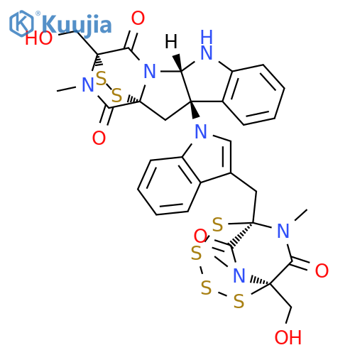 3,11a-Epidithio-11aH-pyrazino[1′,2′:1,5]pyrrolo[2,3-b]indole-1,4-dione, 2,3,5a,6,10b,11-hexahydro-3-(hydroxymethyl)-10b-[3-[[(1R,6R)-6-(hydroxymethyl)-7,9-dimethyl-8,10-dioxo-2,3,4,5-tetrathia-7,9-diazabicyclo[4.2.2]dec-1-yl]methyl]-1H-indol-1-yl]-2-methyl-, (3R,5aS,10bR,11aR)-rel- structure
