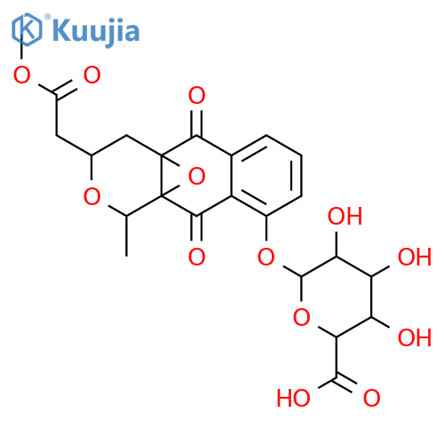 3,4,5,10-Tetrahydro-9-hydroxy-1-methyl-5,10-dioxo-1H-naphtho[2,3-c]pyran-3-acetic acid; (-)-form, 4aα,10aα-Epoxide, Me ester, 9-O-β-D-glucuronopyranoside structure