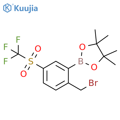 2-Bromomethyl-5-(trifluoromethanesulfonyl)phenylboronic acid pinacol ester structure