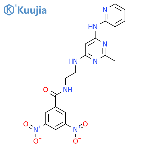 N-[2-({2-methyl-6-[(pyridin-2-yl)amino]pyrimidin-4-yl}amino)ethyl]-3,5-dinitrobenzamide structure