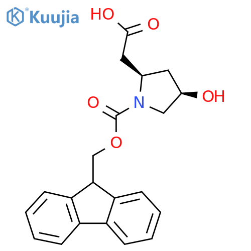 2-(2R,4R)-1-{(9H-fluoren-9-yl)methoxycarbonyl}-4-hydroxypyrrolidin-2-ylacetic acid structure