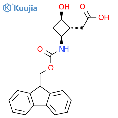 rac-2-(1R,2S,4R)-2-({(9H-fluoren-9-yl)methoxycarbonyl}amino)-4-hydroxycyclobutylacetic acid structure