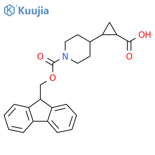 rac-(1R,2S)-2-(1-{[(9H-fluoren-9-yl)methoxy]carbonyl}piperidin-4-yl)cyclopropane-1-carboxylic acid structure