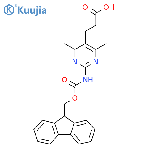 3-[2-({[(9H-fluoren-9-yl)methoxy]carbonyl}amino)-4,6-dimethylpyrimidin-5-yl]propanoic acid structure