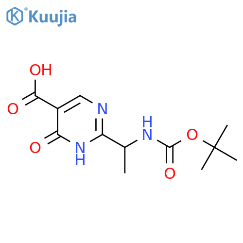 2-(1-{(tert-butoxy)carbonylamino}ethyl)-6-oxo-1,6-dihydropyrimidine-5-carboxylic acid structure