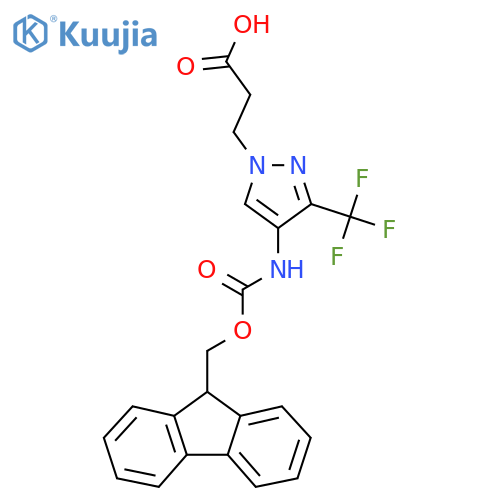 3-[4-({[(9H-fluoren-9-yl)methoxy]carbonyl}amino)-3-(trifluoromethyl)-1H-pyrazol-1-yl]propanoic acid structure