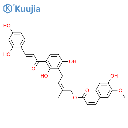 2,2',4,4'-Tetrahydroxy-3'-(4-hydroxy-3-methyl-2-butenyl)chalcone; (αE,2''Z)-form, 4''-O-(4-Hydroxy-3-methoxy-E-cinnamoyl) structure