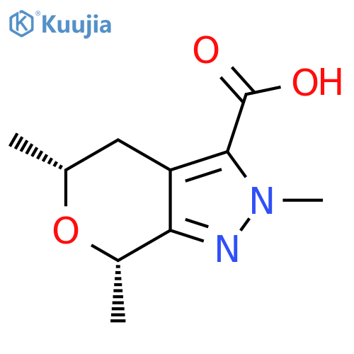 rac-(5R,7S)-2,5,7-trimethyl-2H,4H,5H,7H-pyrano[3,4-c]pyrazole-3-carboxylic acid structure
