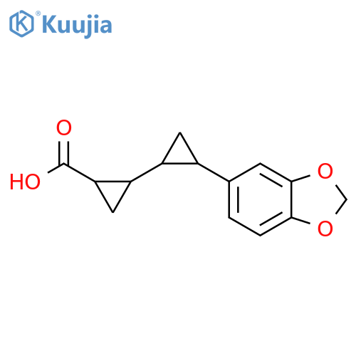 2-[2-(1,3-Benzodioxol-5-yl)cyclopropyl]cyclopropane-1-carboxylic acid structure