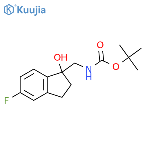 tert-butyl N-[(5-fluoro-1-hydroxy-2,3-dihydro-1H-inden-1-yl)methyl]carbamate structure