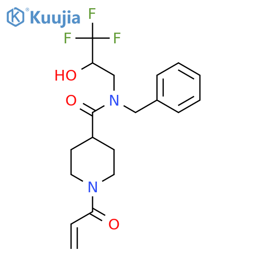 N-benzyl-1-(prop-2-enoyl)-N-(3,3,3-trifluoro-2-hydroxypropyl)piperidine-4-carboxamide structure