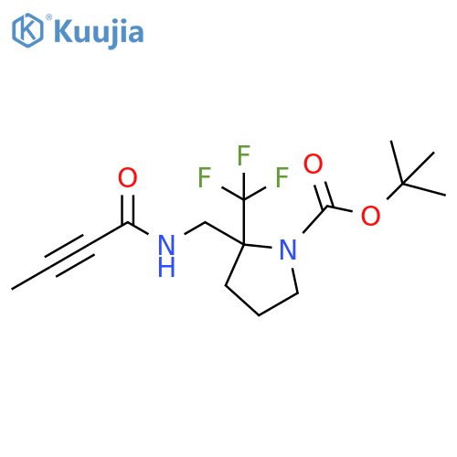 tert-butyl 2-(but-2-ynamido)methyl-2-(trifluoromethyl)pyrrolidine-1-carboxylate structure