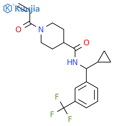 N-[Cyclopropyl-[3-(trifluoromethyl)phenyl]methyl]-1-prop-2-enoylpiperidine-4-carboxamide structure