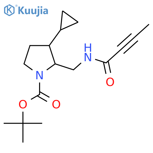 tert-butyl 2-(but-2-ynamido)methyl-3-cyclopropylpyrrolidine-1-carboxylate structure